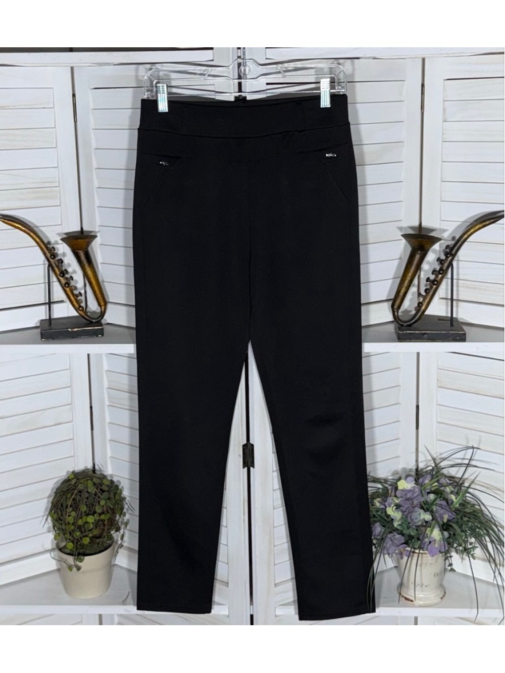 Black career office ponte pants stretchy resort cruise cocktail goth alt travel